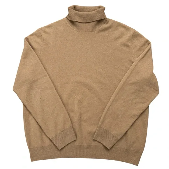 Saks Fifth Avenue Sweater Mens Size 2XL Turtleneck Pullover 100% Cashmere Beige - Picture 1 of 5